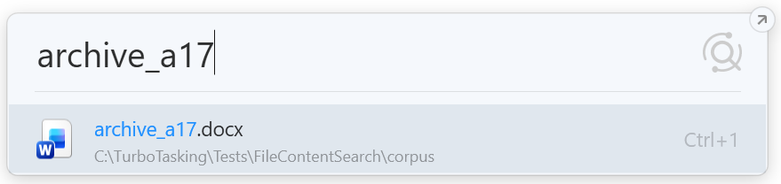 Listary immediately finding archive_a17.docx by its filename.